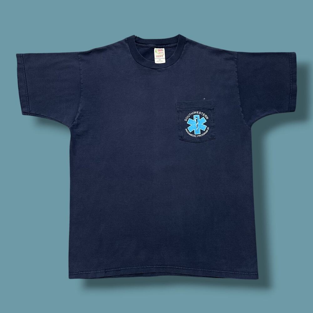 Vintage Sun Faded Shirt Paramedic Pocket Tee 90s Navy Blue Distressed Tee L/XL
